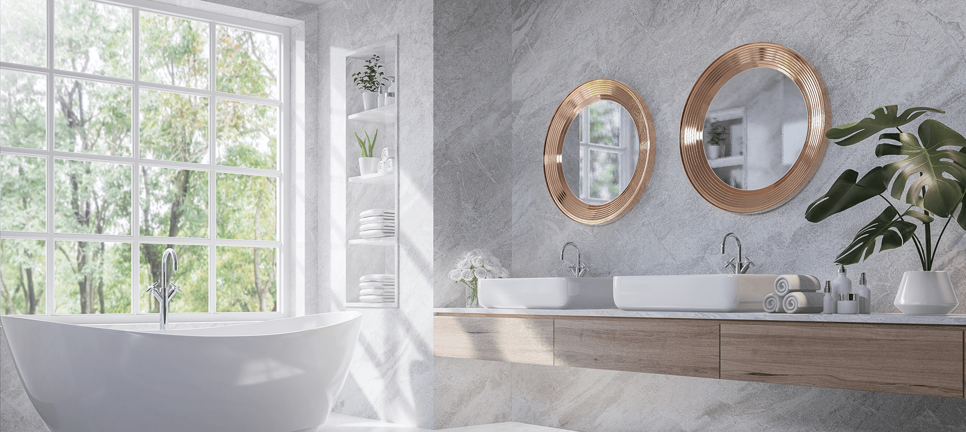 Elegant bathroom with natural light